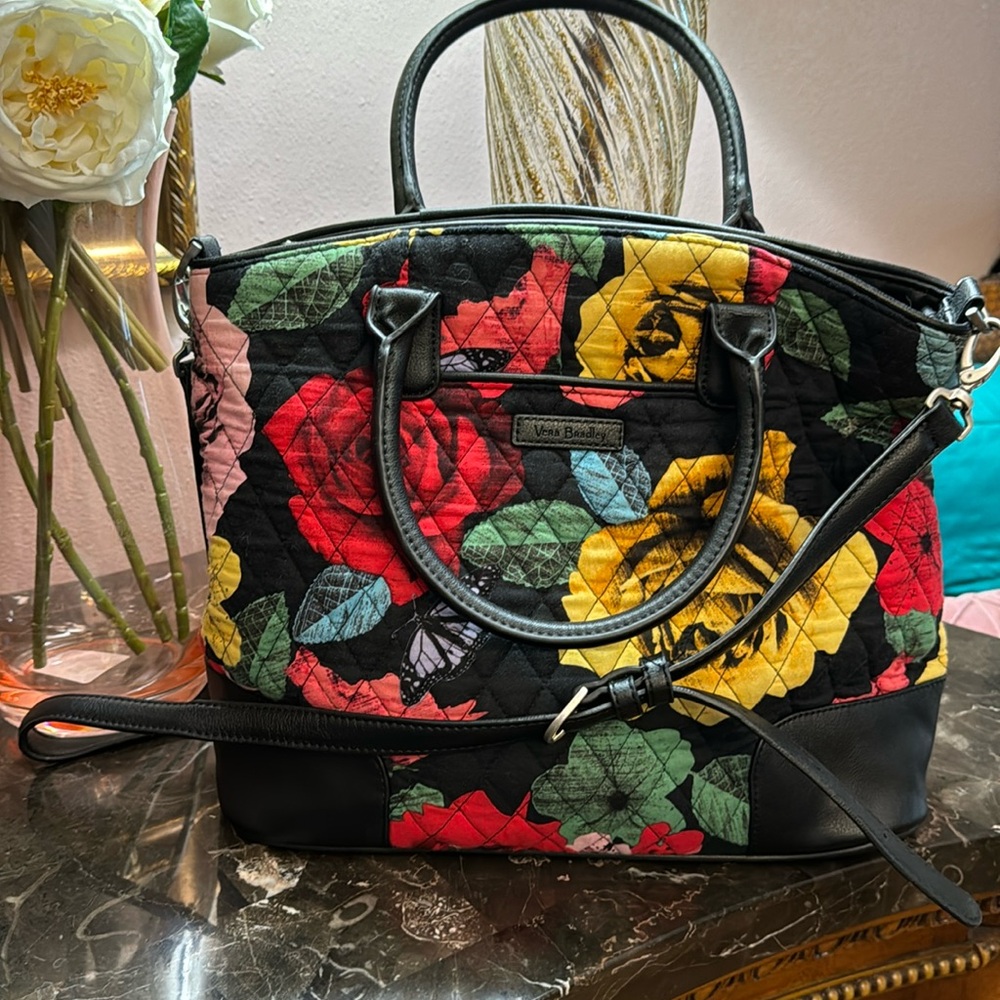 Vera Bradley Day Off Satchel Purse Quilted Havana Rose Crossbody